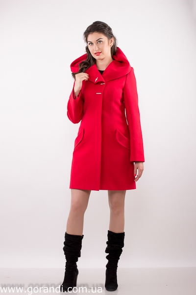 Женское весеннее, осеннее полу пальто красное с капюшоном. фото Размер: 42-54 Фото