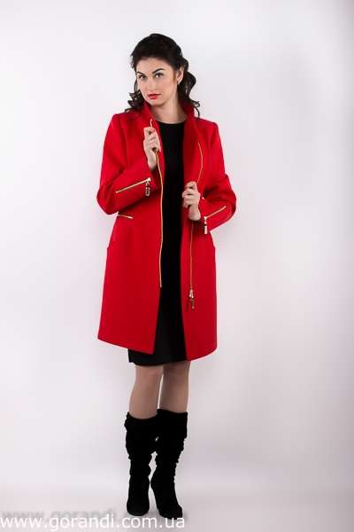 Женское пальто весеннее осеннее на молнии красное. фото Размер: 42-54 Фото