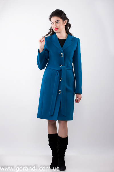 Женское пальто осень весна, классическое на поясе цвет голубой светло синий васильковый. фото Размер: 44-54 Фото
