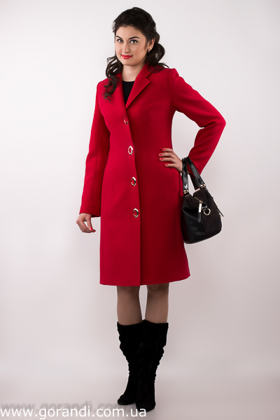 Красное пальто осень весна классическое, демисезонное. Приталенного силуэта. фото