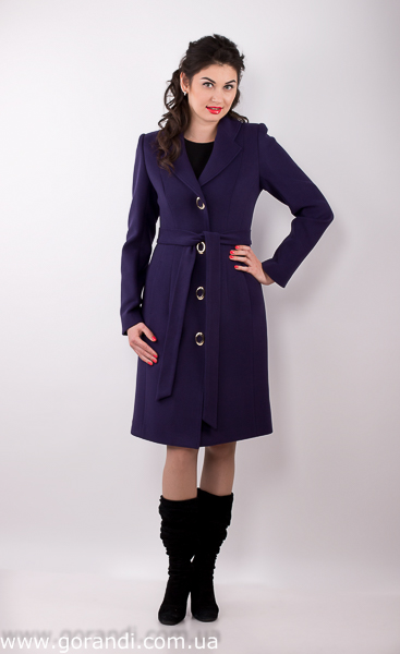 Женское пальто классическое весеннее, осеннее с поясом, тёмно синее. фото Размер: 44-54 