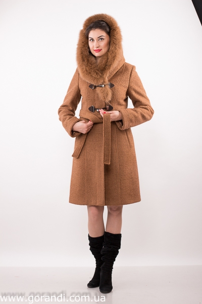 Пальто зима , капюшон с мехом светло коричневое. С поясом.Средней длинны. фото Размер: 46-52 Фото